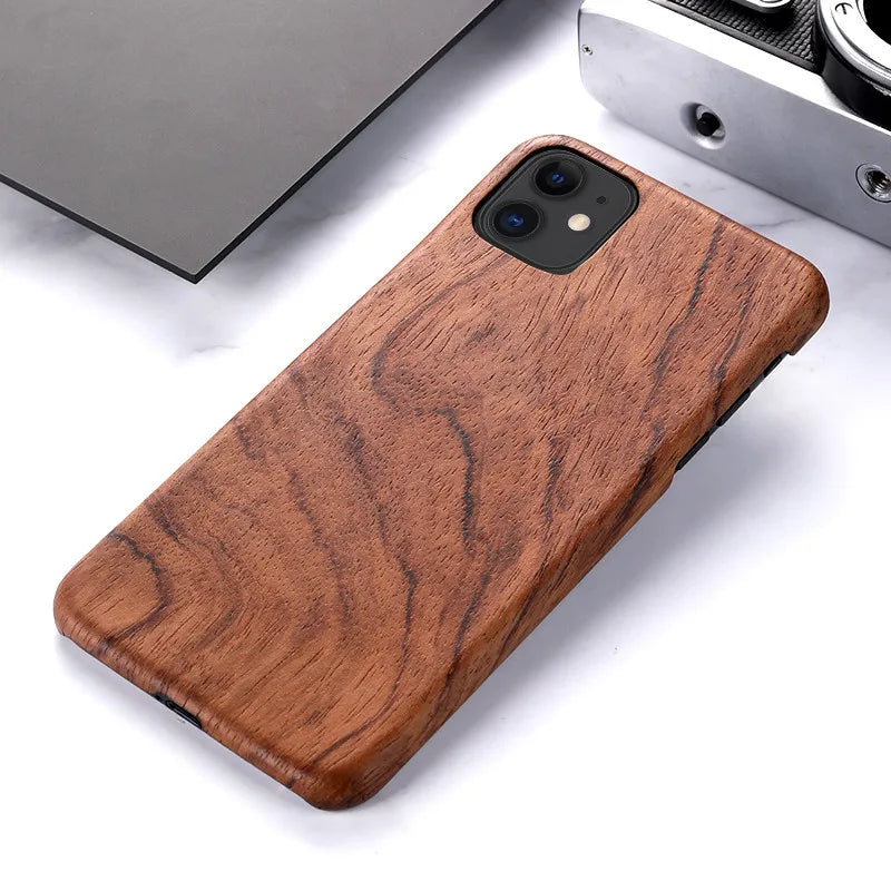 For iPhone 17 16 15 14 13 12 Pro Max 11 Pro Mini walnut Enony Rosewood MAHOGANY Real Wooden Vintage Back Hard Slim Case Cover