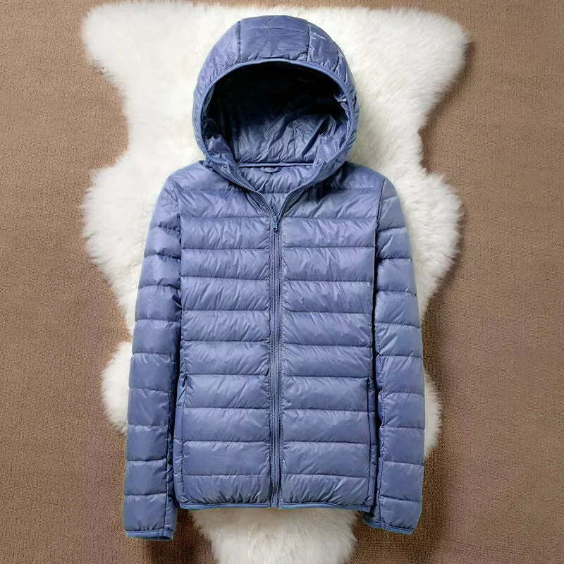 Hoody Duck Down Jacket Women Fashion Puffer Coat Autumn Zipper Ultra Light Warm Coat Female Out Portable Down Jacket Winter