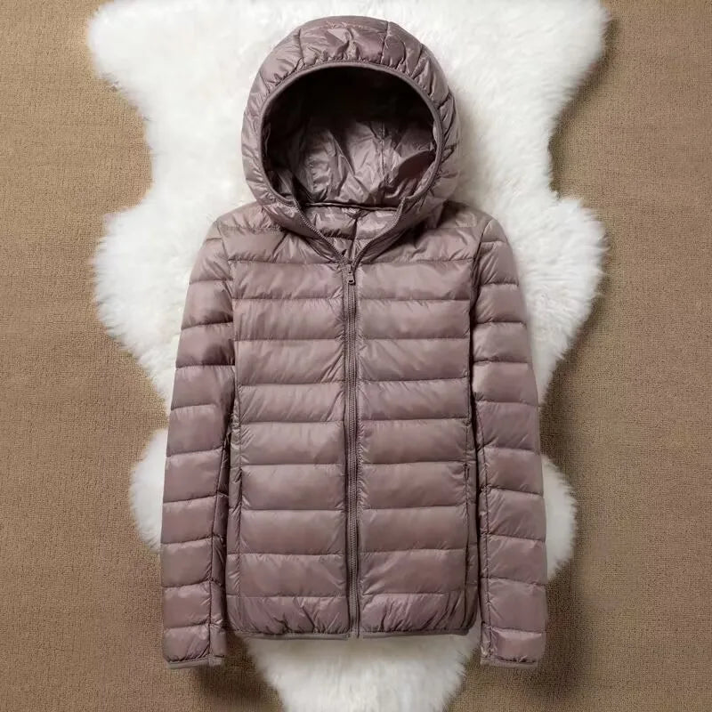 Hoody Duck Down Jacket Women Fashion Puffer Coat Autumn Zipper Ultra Light Warm Coat Female Out Portable Down Jacket Winter