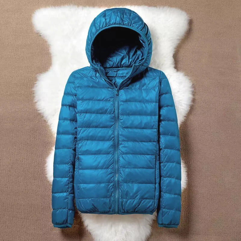 Hoody Duck Down Jacket Women Fashion Puffer Coat Autumn Zipper Ultra Light Warm Coat Female Out Portable Down Jacket Winter