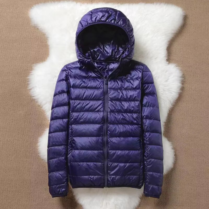 Hoody Duck Down Jacket Women Fashion Puffer Coat Autumn Zipper Ultra Light Warm Coat Female Out Portable Down Jacket Winter