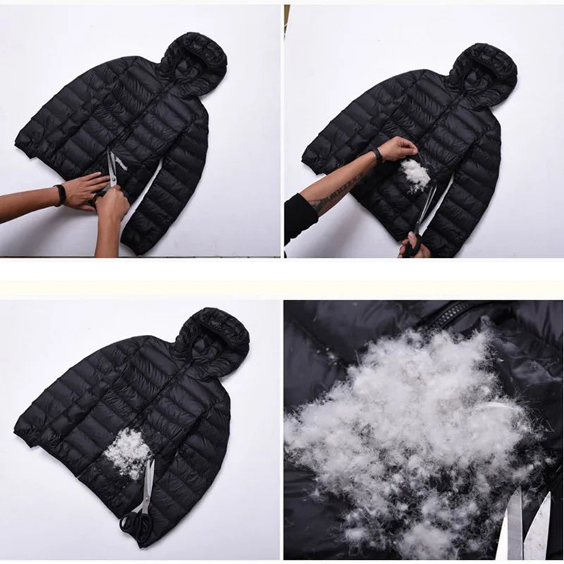Hoody Duck Down Jacket Women Fashion Puffer Coat Autumn Zipper Ultra Light Warm Coat Female Out Portable Down Jacket Winter