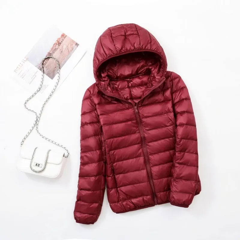 Hoody Duck Down Jacket Women Fashion Puffer Coat Autumn Zipper Ultra Light Warm Coat Female Out Portable Down Jacket Winter