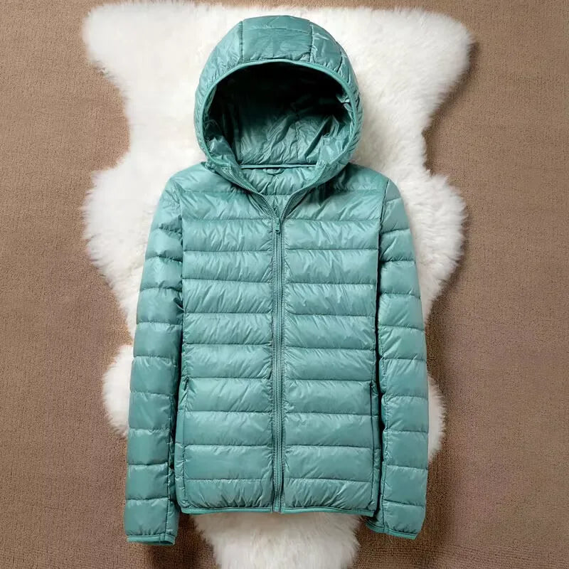 Hoody Duck Down Jacket Women Fashion Puffer Coat Autumn Zipper Ultra Light Warm Coat Female Out Portable Down Jacket Winter