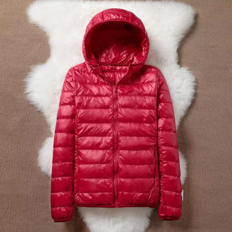 Hoody Duck Down Jacket Women Fashion Puffer Coat Autumn Zipper Ultra Light Warm Coat Female Out Portable Down Jacket Winter