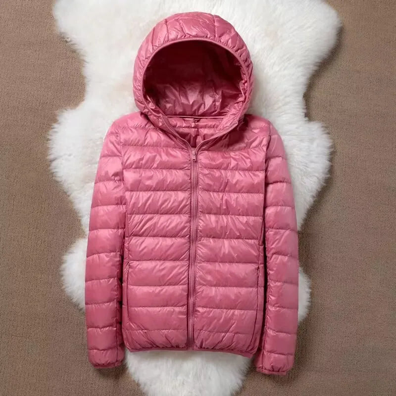 Hoody Duck Down Jacket Women Fashion Puffer Coat Autumn Zipper Ultra Light Warm Coat Female Out Portable Down Jacket Winter