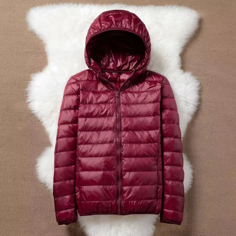 Hoody Duck Down Jacket Women Fashion Puffer Coat Autumn Zipper Ultra Light Warm Coat Female Out Portable Down Jacket Winter