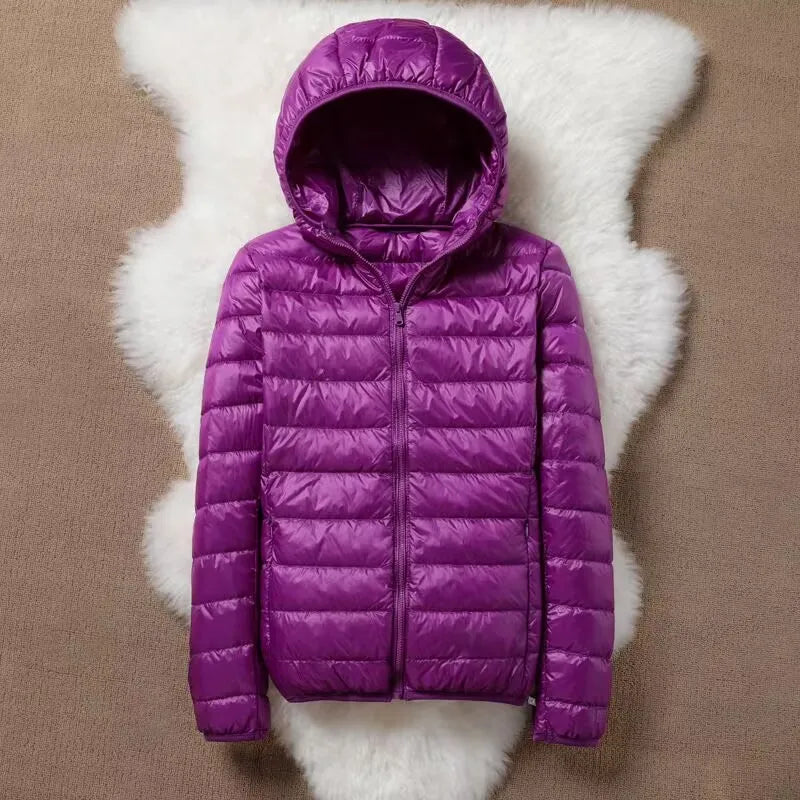 Hoody Duck Down Jacket Women Fashion Puffer Coat Autumn Zipper Ultra Light Warm Coat Female Out Portable Down Jacket Winter