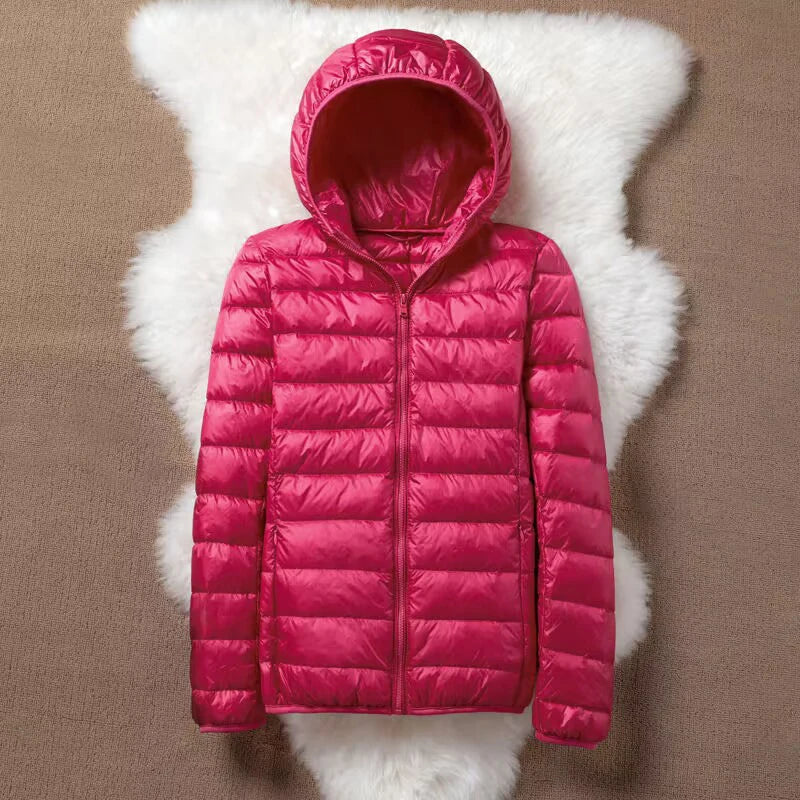Hoody Duck Down Jacket Women Fashion Puffer Coat Autumn Zipper Ultra Light Warm Coat Female Out Portable Down Jacket Winter