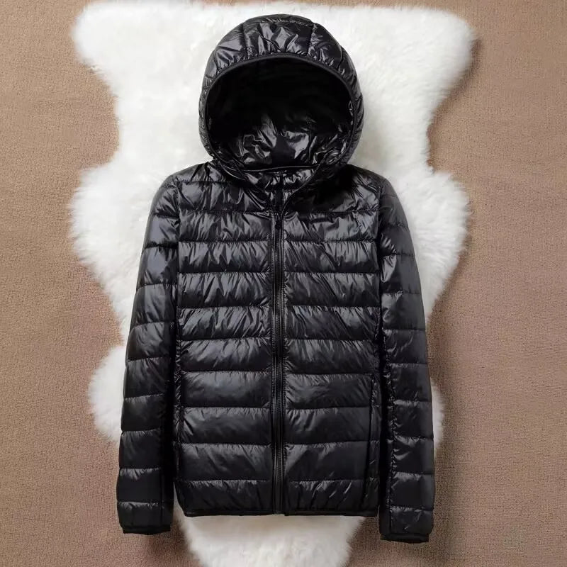 Hoody Duck Down Jacket Women Fashion Puffer Coat Autumn Zipper Ultra Light Warm Coat Female Out Portable Down Jacket Winter