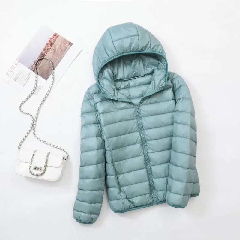 Hoody Duck Down Jacket Women Fashion Puffer Coat Autumn Zipper Ultra Light Warm Coat Female Out Portable Down Jacket Winter