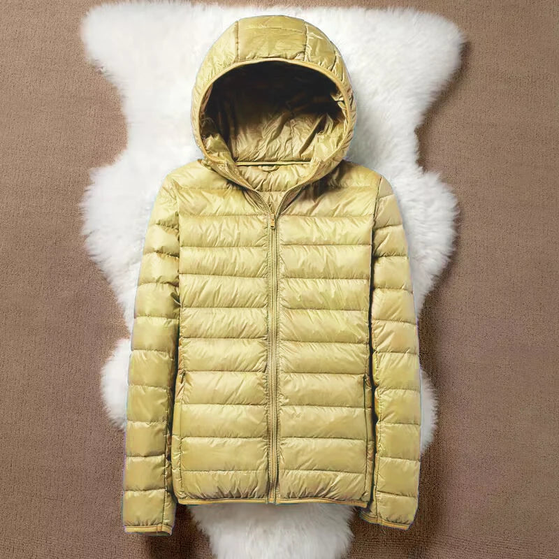Hoody Duck Down Jacket Women Fashion Puffer Coat Autumn Zipper Ultra Light Warm Coat Female Out Portable Down Jacket Winter