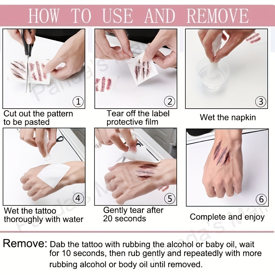 [Realistic Bloodstain Tattoos] 3D Realistic Bloodstain Tattoos - Self-Adhesive Temporary Face & Body Stickers with 3D Raised Wound Design, Waterproof & Easy Application for Halloween, Themed Parties, Cosplay - Sensitive Light