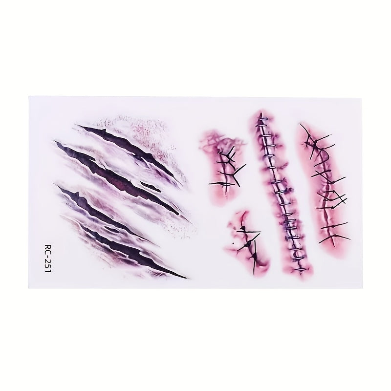 [Realistic Bloodstain Tattoos] 3D Realistic Bloodstain Tattoos - Self-Adhesive Temporary Face & Body Stickers with 3D Raised Wound Design, Waterproof & Easy Application for Halloween, Themed Parties, Cosplay - Sensitive Light