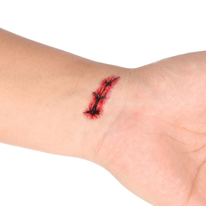 [Realistic Bloodstain Tattoos] 3D Realistic Bloodstain Tattoos - Self-Adhesive Temporary Face & Body Stickers with 3D Raised Wound Design, Waterproof & Easy Application for Halloween, Themed Parties, Cosplay - Sensitive Light