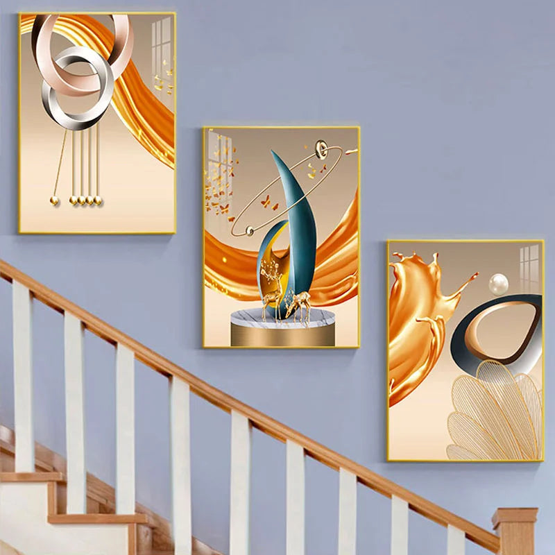 Luxury Set Gold Canvas Poster Modern Wall Art Abstract Still Life Crystal Porcelain Painting for Living Room Home Decor