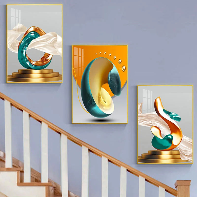 Luxury Set Gold Canvas Poster Modern Wall Art Abstract Still Life Crystal Porcelain Painting for Living Room Home Decor