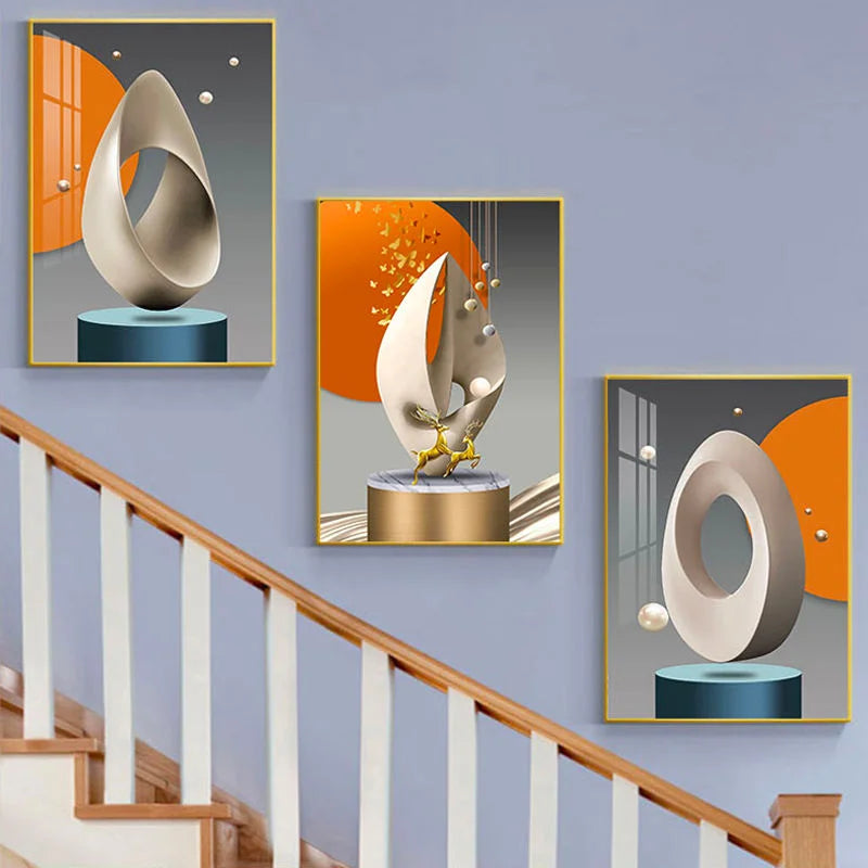 Luxury Set Gold Canvas Poster Modern Wall Art Abstract Still Life Crystal Porcelain Painting for Living Room Home Decor