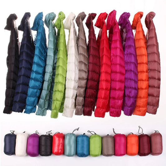 Hoody Duck Down Jacket Women Fashion Puffer Coat Autumn Zipper Ultra Light Warm Coat Female Out Portable Down Jacket Winter