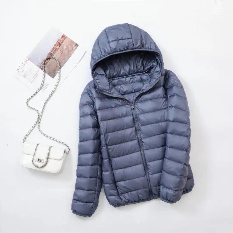 Hoody Duck Down Jacket Women Fashion Puffer Coat Autumn Zipper Ultra Light Warm Coat Female Out Portable Down Jacket Winter