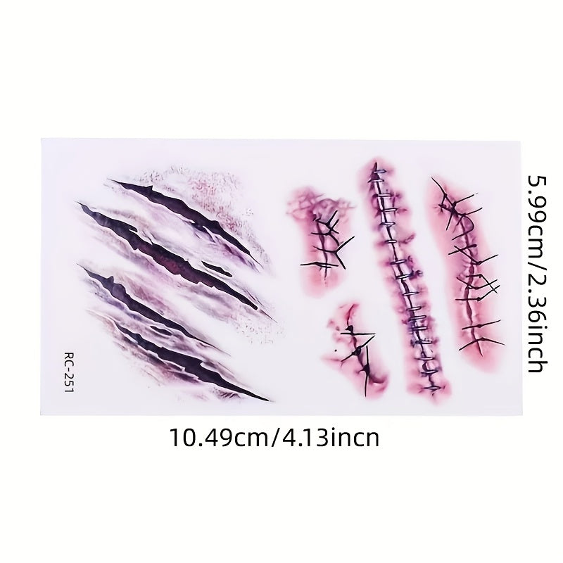 [Realistic Bloodstain Tattoos] 3D Realistic Bloodstain Tattoos - Self-Adhesive Temporary Face & Body Stickers with 3D Raised Wound Design, Waterproof & Easy Application for Halloween, Themed Parties, Cosplay - Sensitive Light