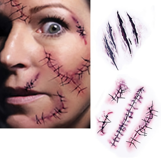 [Realistic Bloodstain Tattoos] 3D Realistic Bloodstain Tattoos - Self-Adhesive Temporary Face & Body Stickers with 3D Raised Wound Design, Waterproof & Easy Application for Halloween, Themed Parties, Cosplay - Sensitive Light